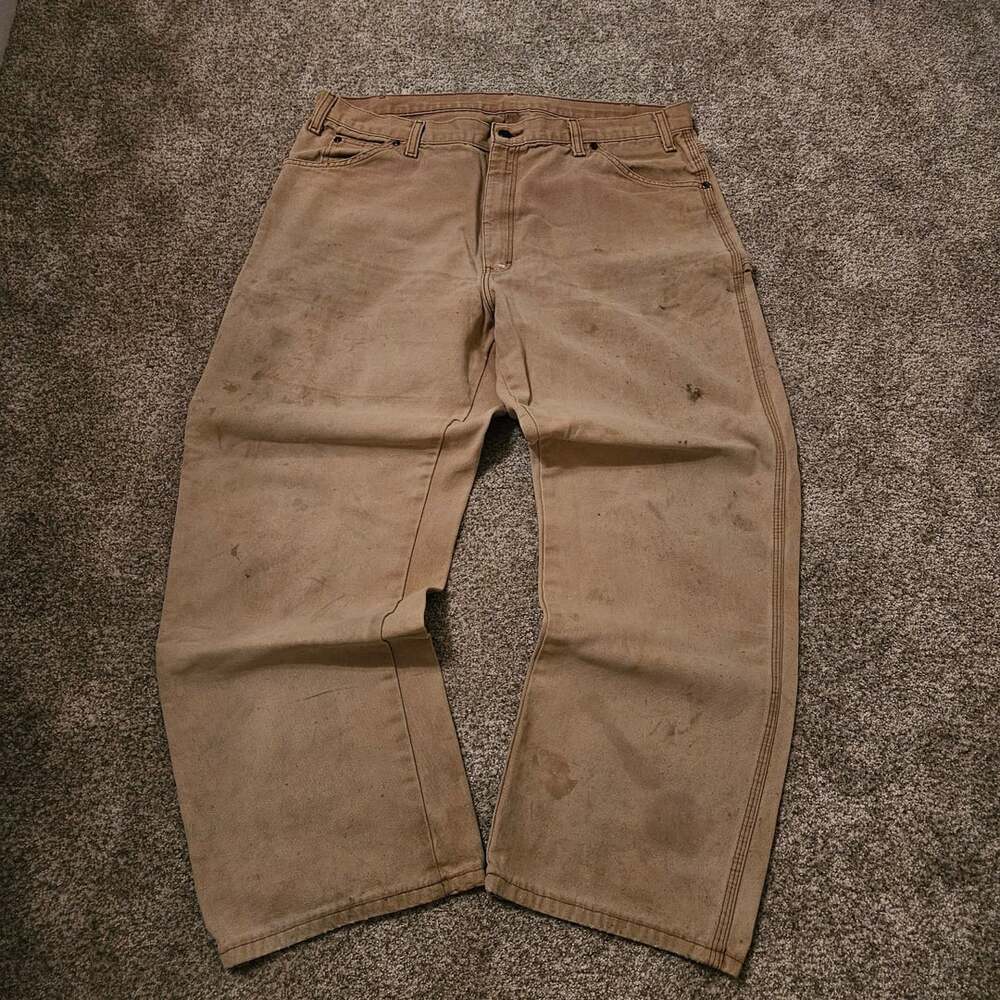 Dickies Canvas Carpenter Pants Size 38x30 Faded Desert Tan Distressed